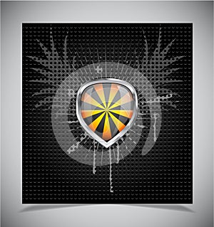 Glossy shield emblem on black background