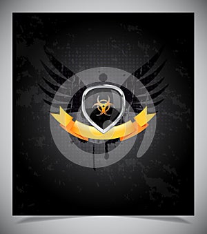 Glossy shield emblem on black background