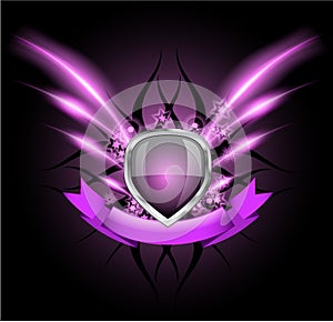 Glossy shield emblem on dark background