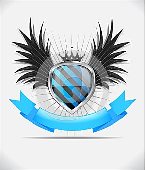 Glossy shield emblem on white background