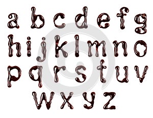 Glossy small letters of the Latin alphabet made of chocolate isolated on a white background