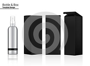 Glossy Spray Metallic Bottle Mock up Realistic Cosmetic and 3 Dimensional Box for Whitening Skincare and Aging anti-wrinkle