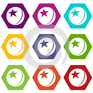 Glossy star ball icons set 9 vector