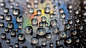 Glossy surface reflect a colorful pattern creating miniature lens