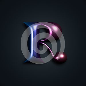 Glossy Typographic Symbol in Trendy Style with 3d and Metallic Gradient. Vector R Letter Illustration for Logos, Icons