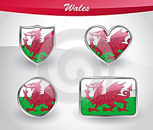 Glossy Wales flag icon set