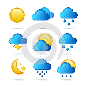 Glossy weather icon set. Vector illustration. Meteorology symbol