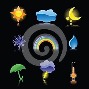 Glossy Weather Icons on Black