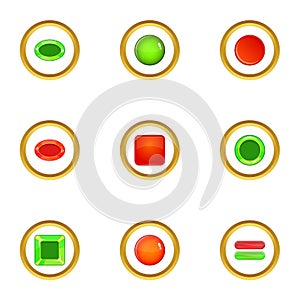 Glossy web button icons set, cartoon style