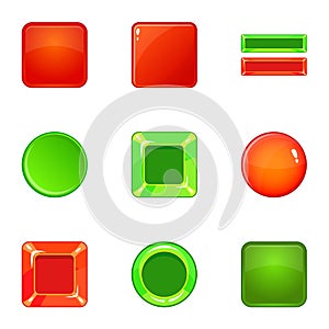 Glossy web button icons set, cartoon style