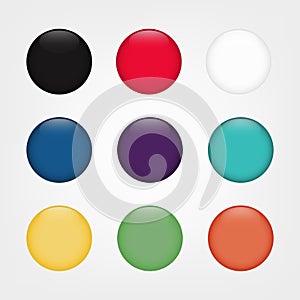 Glossy web round buttons in different colors. Vector blank badge template illustration