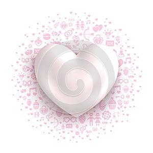 Glossy white heart with cloud of flat love symbols