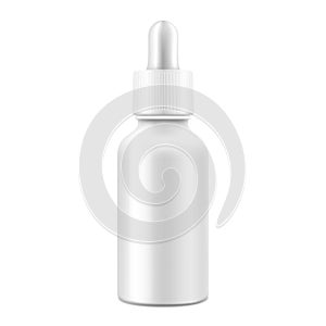 Glossy white nasal dropper bottle, isolated on white background. Medical containers. Realistic packaging mockup template. 3d