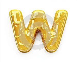 Glossy Yellow 3D Letter W on White photo