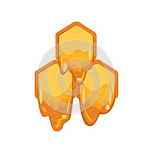 Glossy yellow pattern with honeycomb and sweet honey drips. Sweet background. Honey vector illustration. Fragment of