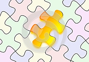 Glossy yellow puzzle on paper