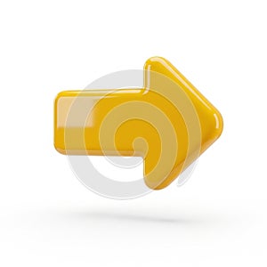 Glossy Yellow Right Arrow Icon on White Background with Subtle Shadow direction pointer
