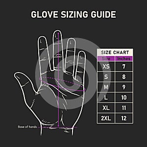Glove sizing guide chart with hand illustration