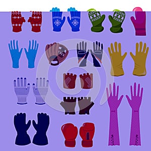 Glove vector woolen xmas mittens and protective pair of gloves illustration set of boxxing-gloves or knitted mitts for