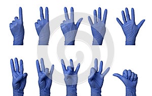 Gloved hand counting one to ten in American Sign Language