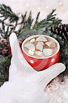 Gloved Hand Holding Hot Cocoa