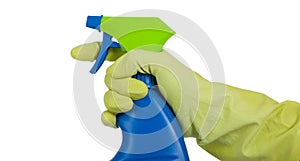 Gloved hand with spray bottle