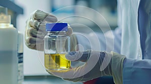 The gloved hands and jar..AI generated image