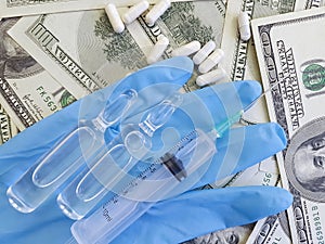 Gloves dollars capsules syringe health care