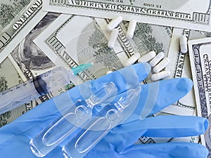 Gloves dollars capsules syringe health care healthcare