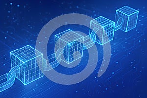 Glow blue blockchain data blocks chain digital background