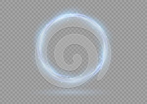 glow blue neon circle, ring flame, light swirl