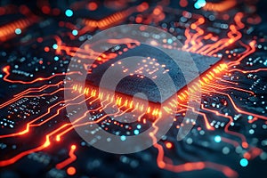 Glow circuit board technology microchip digital abstract futuristic background