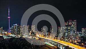 Glow from the city of Toronto and the Gardiner Expressway.