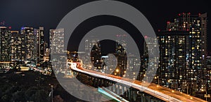 Glow from the city of Toronto and the Gardiner Expressway.