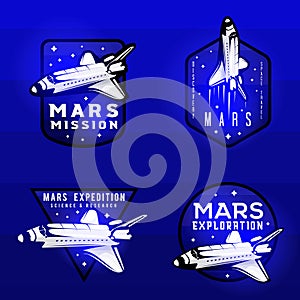 Glow effect on space mission to mars logotypes
