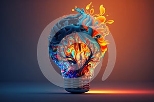 Glow inside a light bulb bright concept brainstorming Intelligence, intelligence, creativity and genius. Generative AI