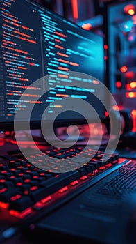 Glow Keyboard and Code on Computer Screen