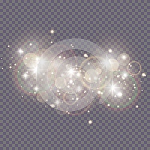 Glow light effect. Cloud of glittering dust. Vector illustration. Christmas flash Concept