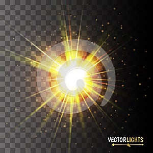 Glow light effect. Golden lights. Vector illustration