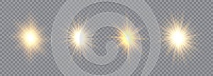 Glow light effect set. Star burst with sparkles. Sun. Vector illustration.