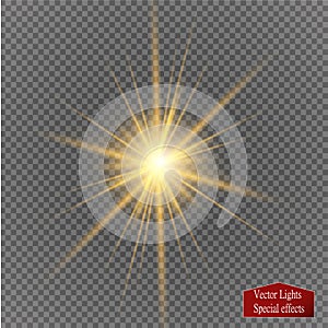 Glow light effect. Star burst with sparkles. Golden glowing lights