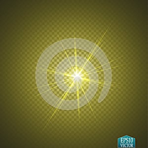 Glow light effect. Star burst with sparkles. Golden glowing lights