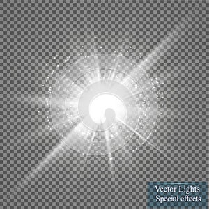 Glow light effect. Star burst with sparkles. Vector illustration. Sun
