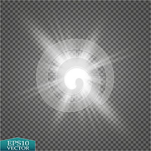 Glow light effect. Starburst with sparkles on transparent background. Vector illustration.