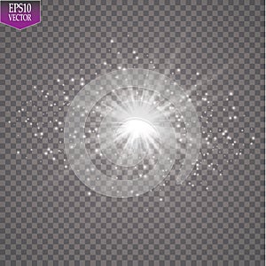 Glow light effect. Starburst with sparkles on transparent background. Vector illustration. Sun