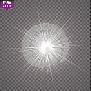 Glow light effect. Starburst with sparkles on transparent background. Vector illustration. Sun