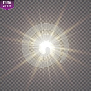 Glow light effect. Starburst with sparkles on transparent background. Vector illustration. Sun