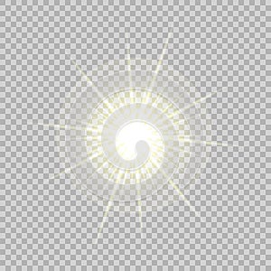 Glow light effect. Starburst with sparkles on transparent background. Vector illustration. Sun