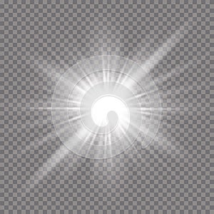 Glow light effect. Starburst with sparkles on transparent background. Vector illustration. Sun