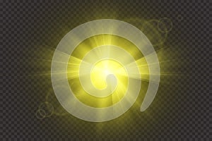 Glow light effect. Starburst with sparkles on transparent background. Vector illustration. Sun